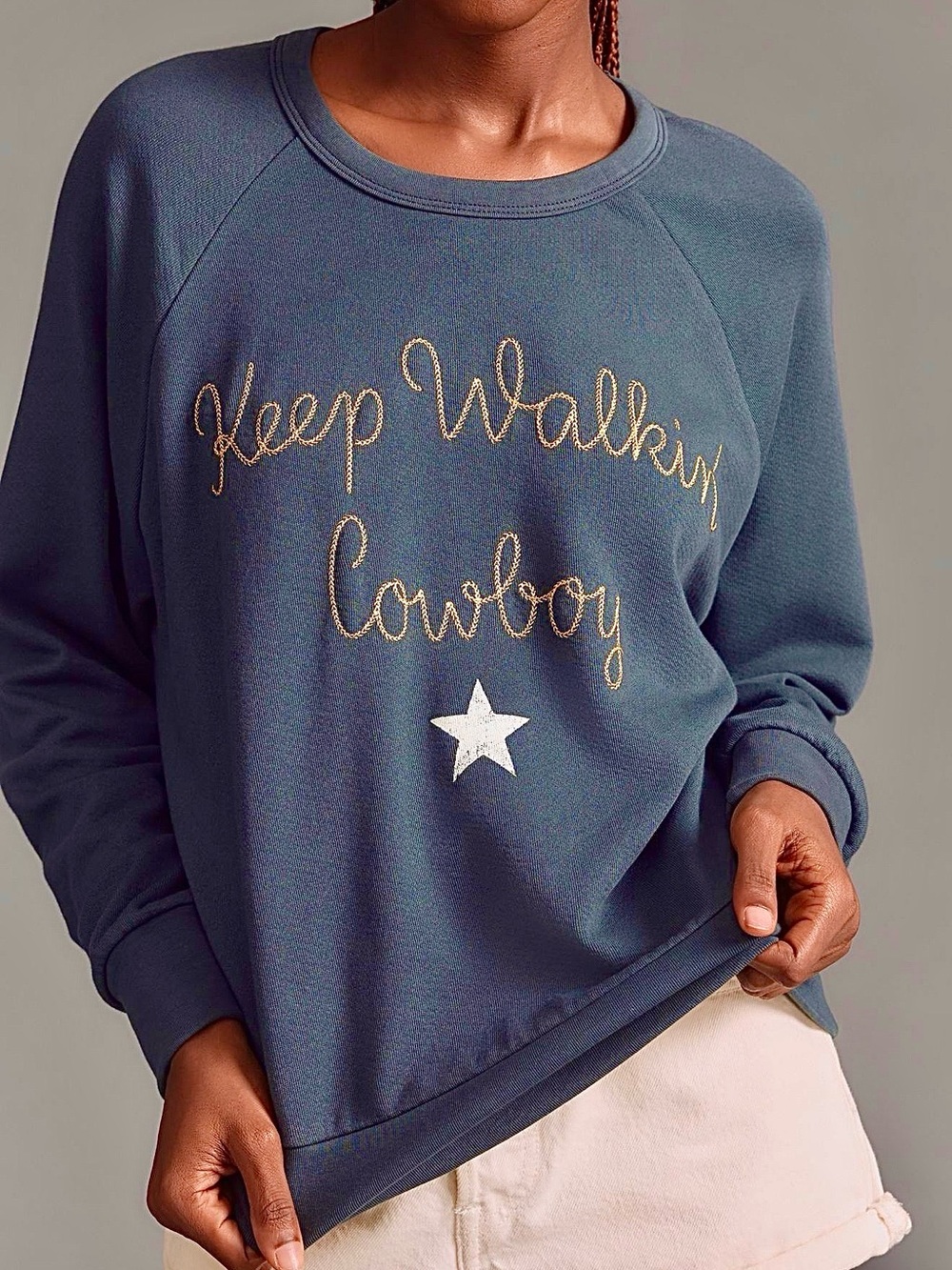 Anthropologie Letluv Keep Walkin' Cowboy Embroidered Western Sweatshirt